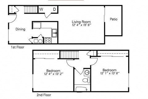 a floor plan of a house with two bedrooms and a living room